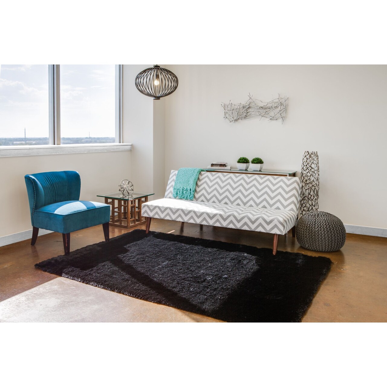 Feizy Home Collection 2.5' x 6' Noir Black Solid Rectangular Shag Rug Runner